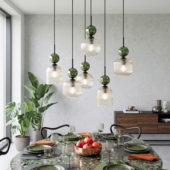 lampadario elegante per soggiorno sfere in vetro verde